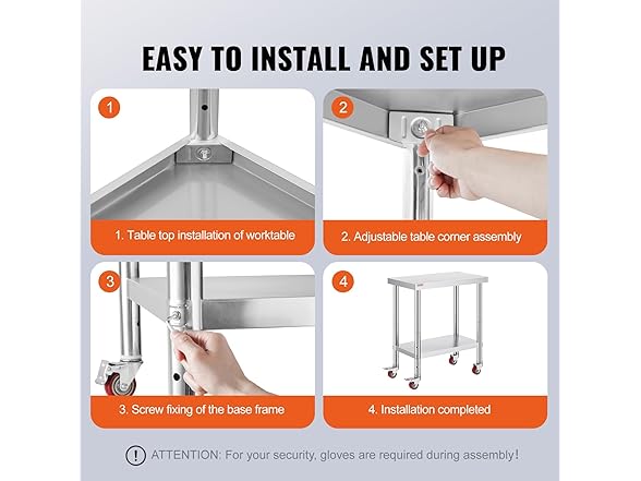VEVOR Stainless Steel Work Table 30 x 18 x 34 Inch