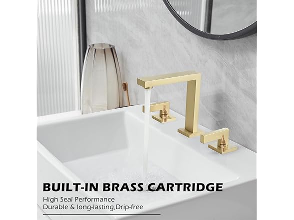 BWE Brushed Gold 8 Inch Widespread Bathroom Sink Faucet