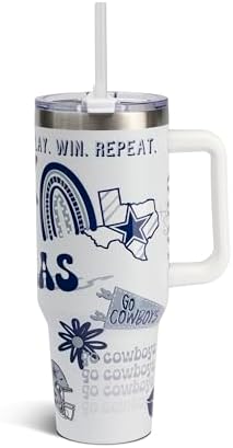The Memory Company Official Licensed 40oz Team Spirit Stainless Steel Tumbler - Vacuum-Insulated Double-Wall Travel Cup With Handle and Straw Lid