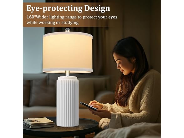 TOBUSA 23.5" White Ceramic Table Lamps Set of 2