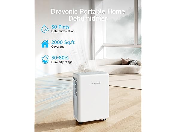 Dravonic 30 Pint Dehumidifier for Basement