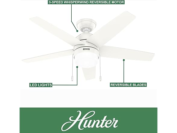 Hunter Fan 44 Inch White Indoor Ceiling Fan for Bedroom - Gallery 3
