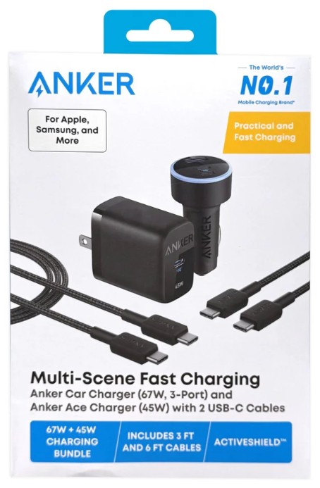 (Bundle) Anker 4-in-1 Charging Kit - 45W Wall Charger, 67W Car Charger, (2) USB-C Cables - Gallery 10