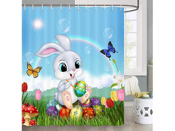 JAWO Easter Shower Curt, Eggs with Bunny