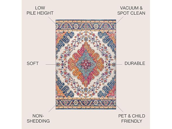 JONATHAN Y Boho Vintage Rug 8x10 Blue