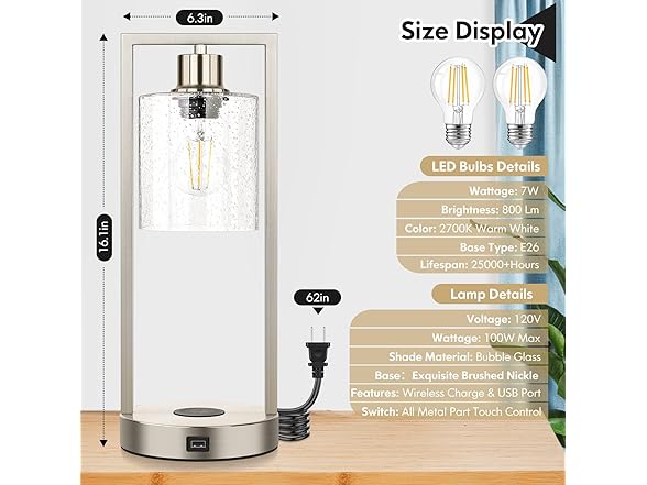 SIlver Wireless Touch Control Table Lamps
