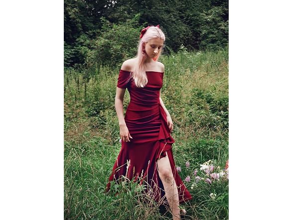 Aisize Women (M) Elegant Off Shoulder Ruffle Dress