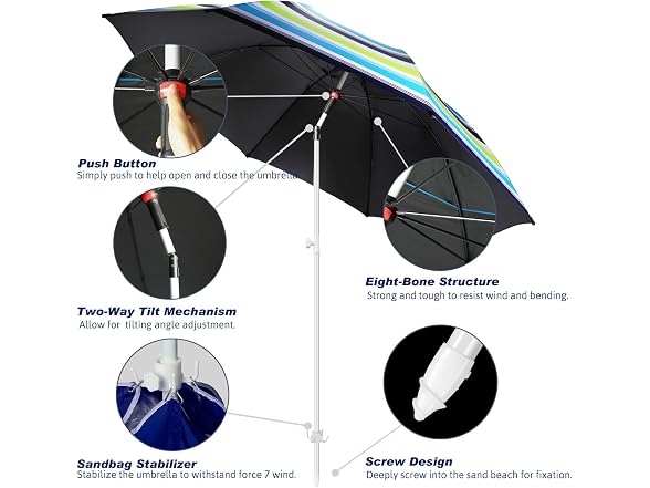 Fisqueen 8FT Large Beach Umbrella