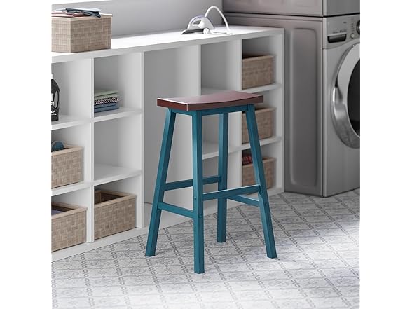 Winsome Satori Saddle Seat 29In Bar Stool Rustic Teal and Walnut