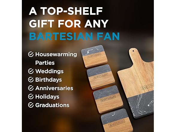 Bartesian Wooden Cutting Board & Drink Coaster Set