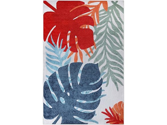 Superior Modern Tropical Leaves Coastal Indoor Outdoor Rug