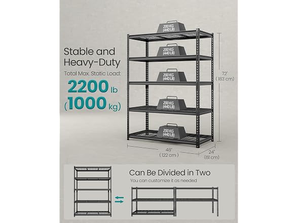 SONGMICS 5-Tier Steel Storage Shelves 2,200 lb Load