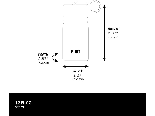 Built Cascade Water Bottle With Straw Lid, 12oz, Sea Glass