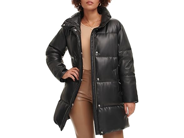 Levis Womens Faux Leather Puffer Coat