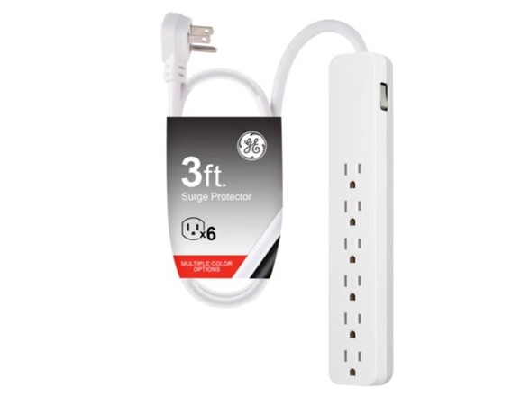 (1,2 Pack) GE 6-Outlet Power Strip, 3FT Extension Cord, 16 Gauge, Flat Plug