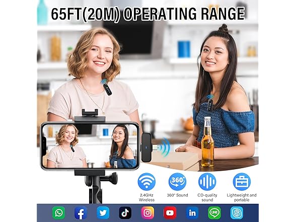 ANVOSCI 3 in 1 Wireless Lavalier Microphone