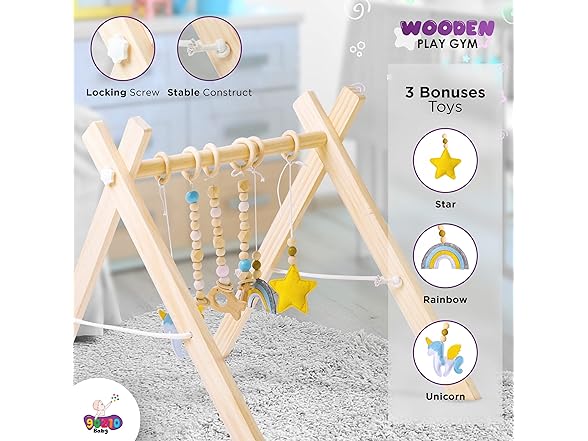 Wooden Baby Play Gym with Hanging Toys