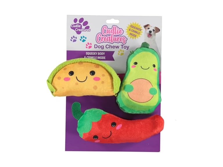 3 Pack Plush Dog Chew Toys – Soft Squeaky Puppy Toys for Small Dogs– 4" Durable, Cute & Safe Pet Toy Gift Set (Food, Fruit, Farm, Zoo & Safari Animal Themes)