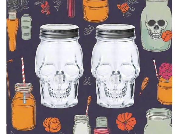 Skull Mason Jar Glass Container Set (16oz)