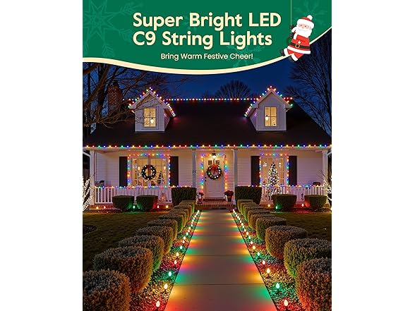 Brightown C9 Christmas Lights Outdoor with 110 Spring Clips, 65FT 110 LED