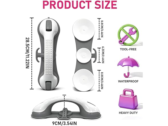 NUONU Grab Bars for Shower,Shower Handle with 3 He