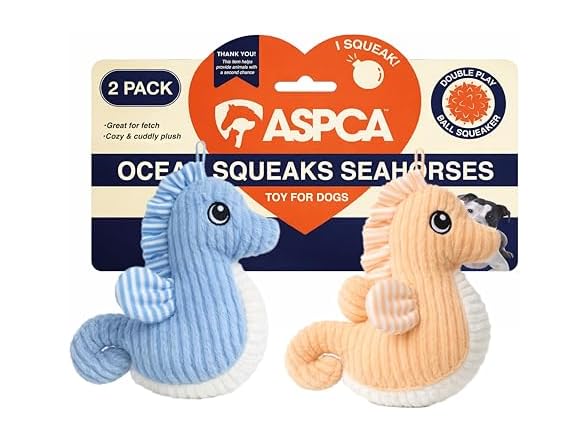 ASPCA 2 Pack Plush Dog Toy with Squeaker, Sea Horse