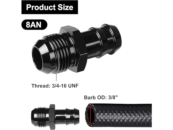 VehiMata 8AN to 3/8 Barb Fitting 2pc