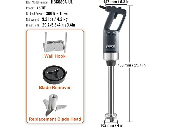 Commercial Immersion Blender, 750W 16" Heavy