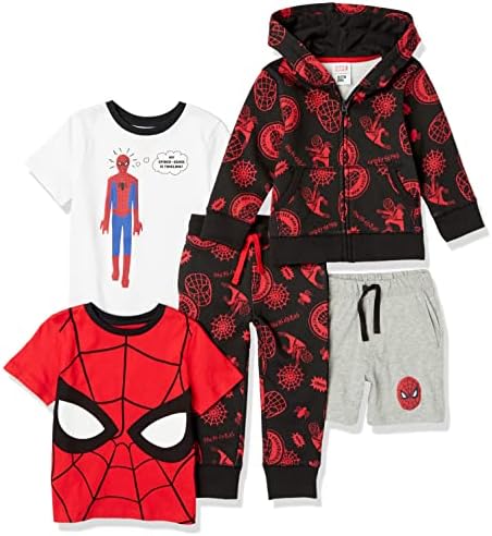 Amazon Essentials Disney | Marvel | Star Wars Toddler Boys' Outfit Sets (Previously Spotted Zebra), Pack of 5, Marvel Spider-man, 3T