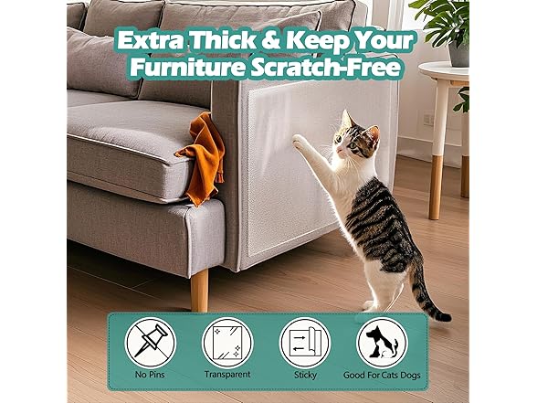 WAWINY Cat Scratch Protector Rolled(12" x16ft)