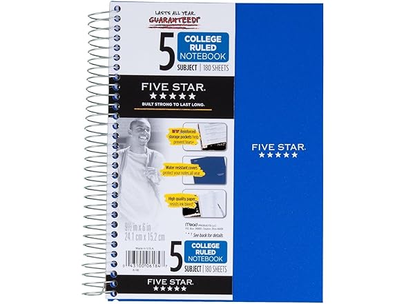 Five Star Spiral Notebook, 9-1/2" x 6"