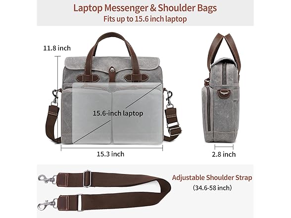 BOVIP 15.6" Canvas Messenger Bag, Gray