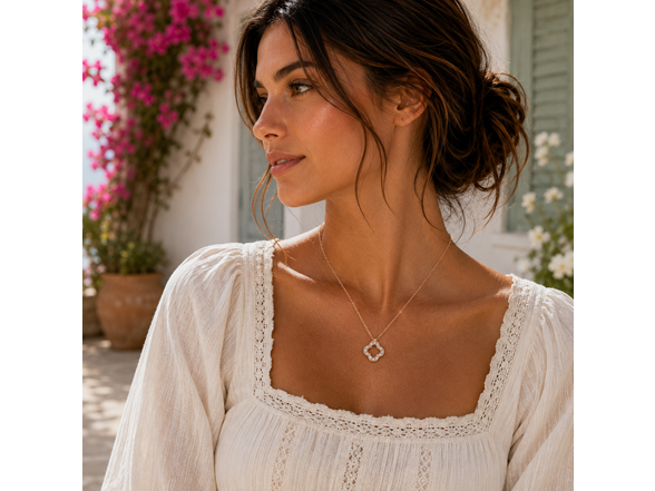 18K Gold Open Clover CZ Necklace