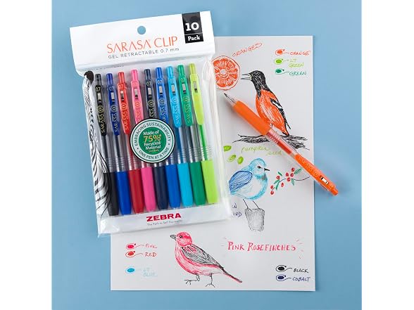 Zebra Pen SARASA Clip Retractable Gel Pen, Assorted Ink