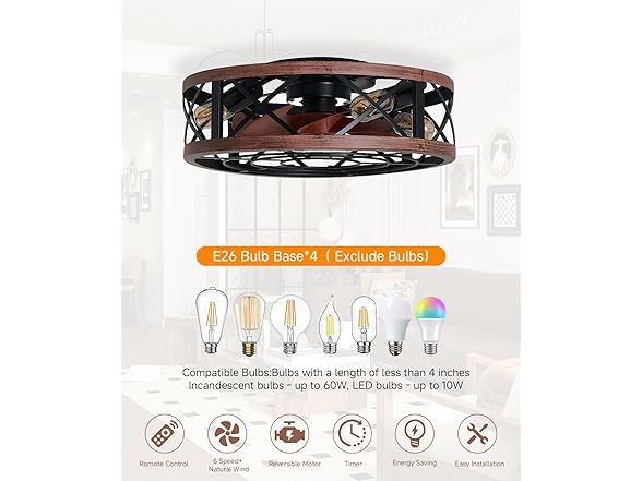 AQUBT Caged Ceiling Fan with Light | 19In