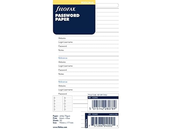 Filofax Personal Password Paper Refill