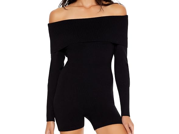 Forever 21 Women (S) Sweater-Knit Romper Black