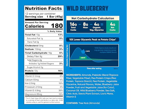 (24-Pack) IQBAR Plant Protein Bars: Wild Blueberry