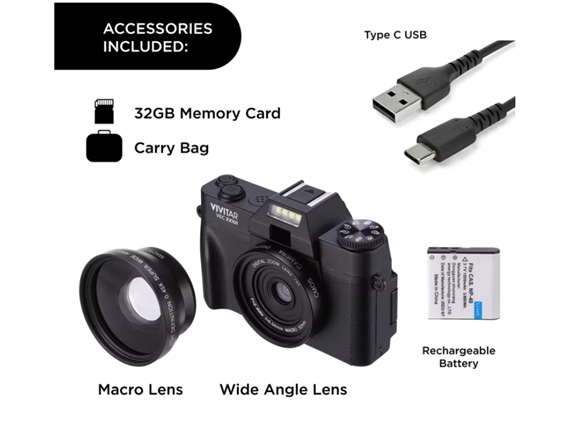 Vivitar 4K 3" LED Display 8x Digital Zoom Camera (Refurbished - Brown Box)