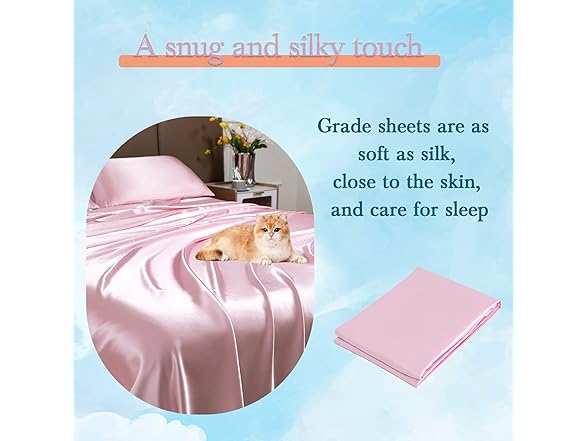 YUEZAISHOU Pink Satin Sheets Queen