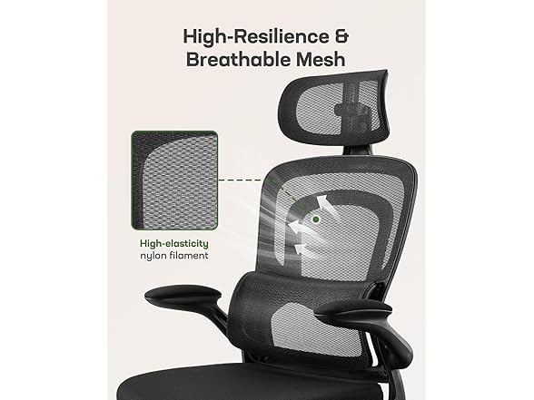 Marsail Office Chair Ergonomic-Desk Chair: High Back Mesh Office Chair with Lumbar Support,Flip-Up Armrests&2D Headrest,Gaming Chair with Rocking Tilt, Swivel Computer Task Chair for Long Hours (Open Box)