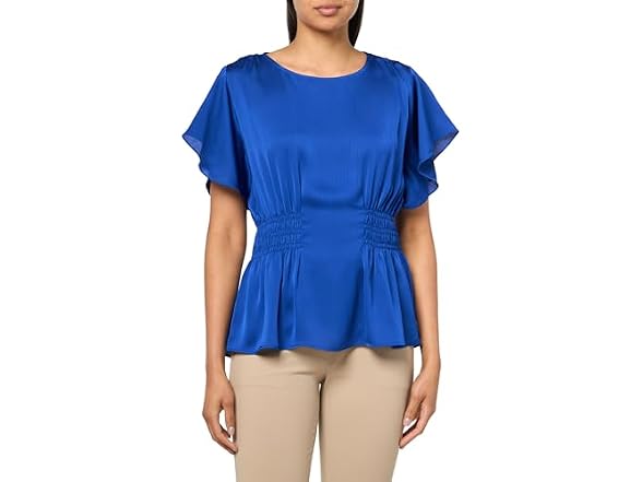 Anne Klein (L) Smocked Waist Flutter SLV Blouse