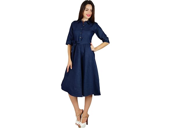 Bimba Women (10) Shirt Pockets Sleeve Casual Dress