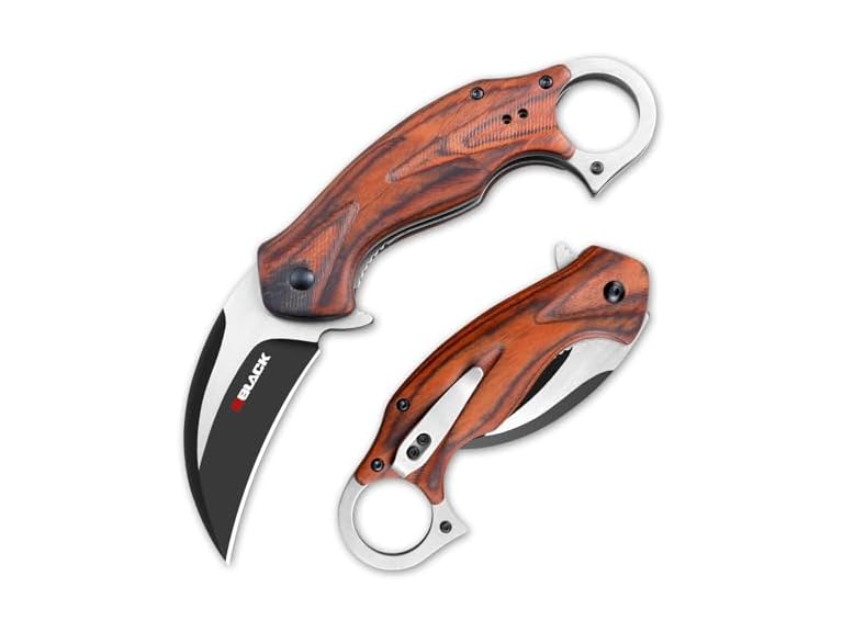 RBLACK Karambit Folding Knife, Wood Handle