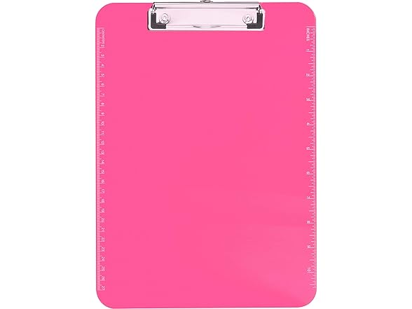 Business Source Neon Pink Transparent Plastic Clipboard