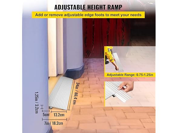 Door Threshold Ramp, 1" Rise, 800 lbs Load
