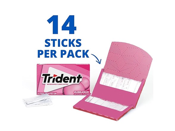 12 PK Trident Bubblegum Sugar-Free Chewing Gum
