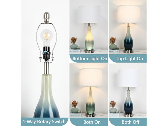 BesLowe Tall Glass Table Lamps Set of 2