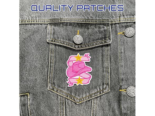 Herxion Western Iron On Patches, Pink Cowgirl Hat