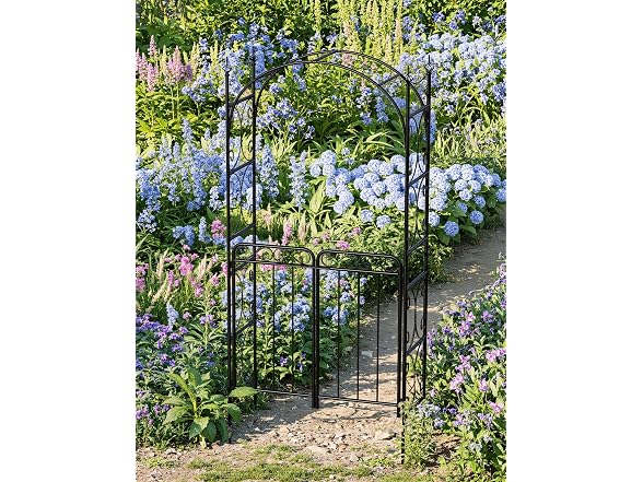 8ft Metal Garden Arch with Gate Black